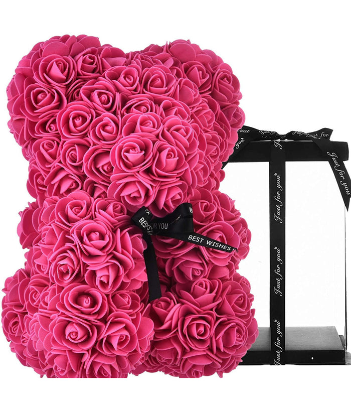 Orsacchiotto Di Rose Con Fiori Artificiali Da 40cm In Scatola Confezione Regalo         