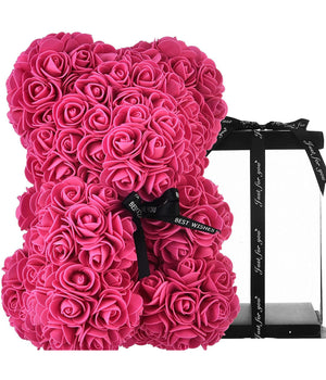 Orsacchiotto Orsetto Orso Di Rose Con Fiori Artificiali Da 25cm San Valentino  Rosa       