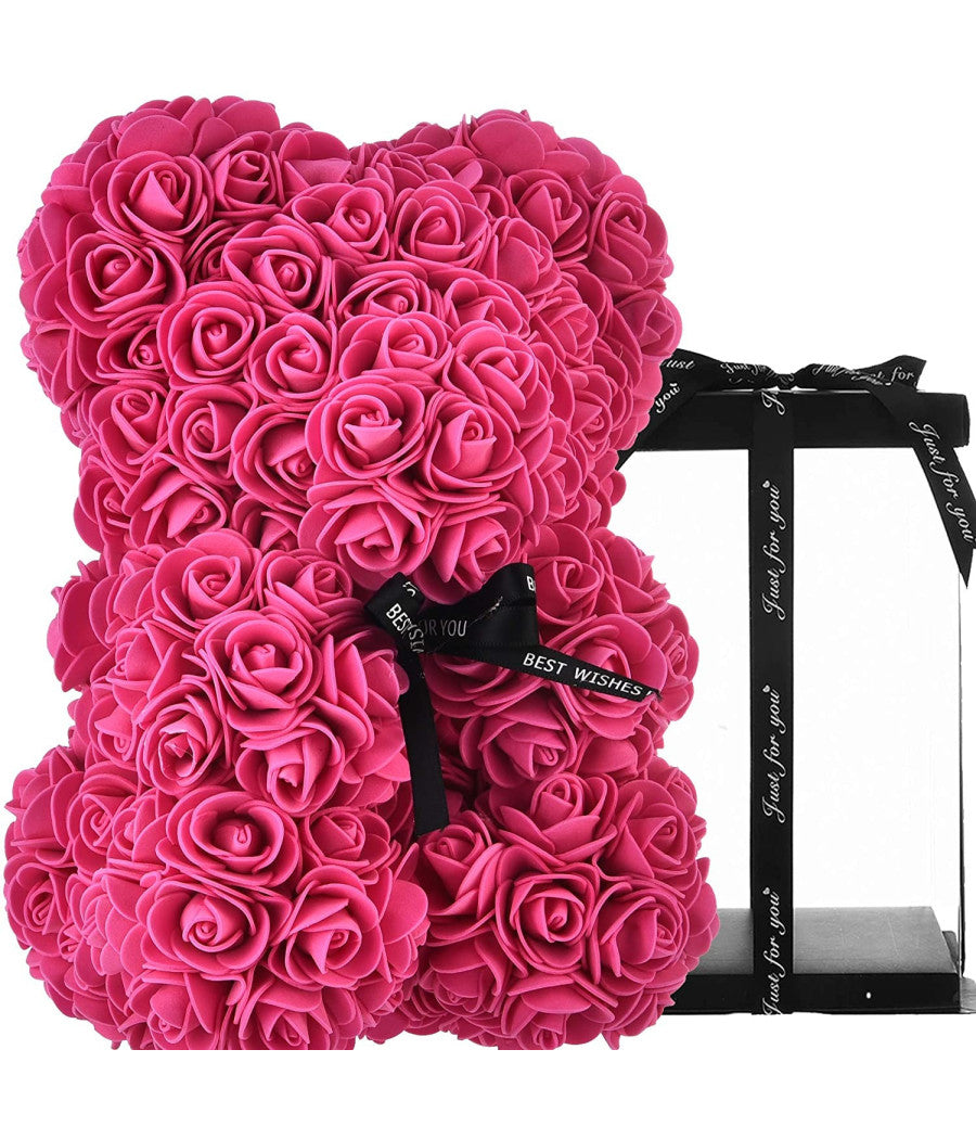 Orsacchiotto Orsetto Orso Di Rose Con Fiori Artificiali Da 25cm San Valentino  Rosa       