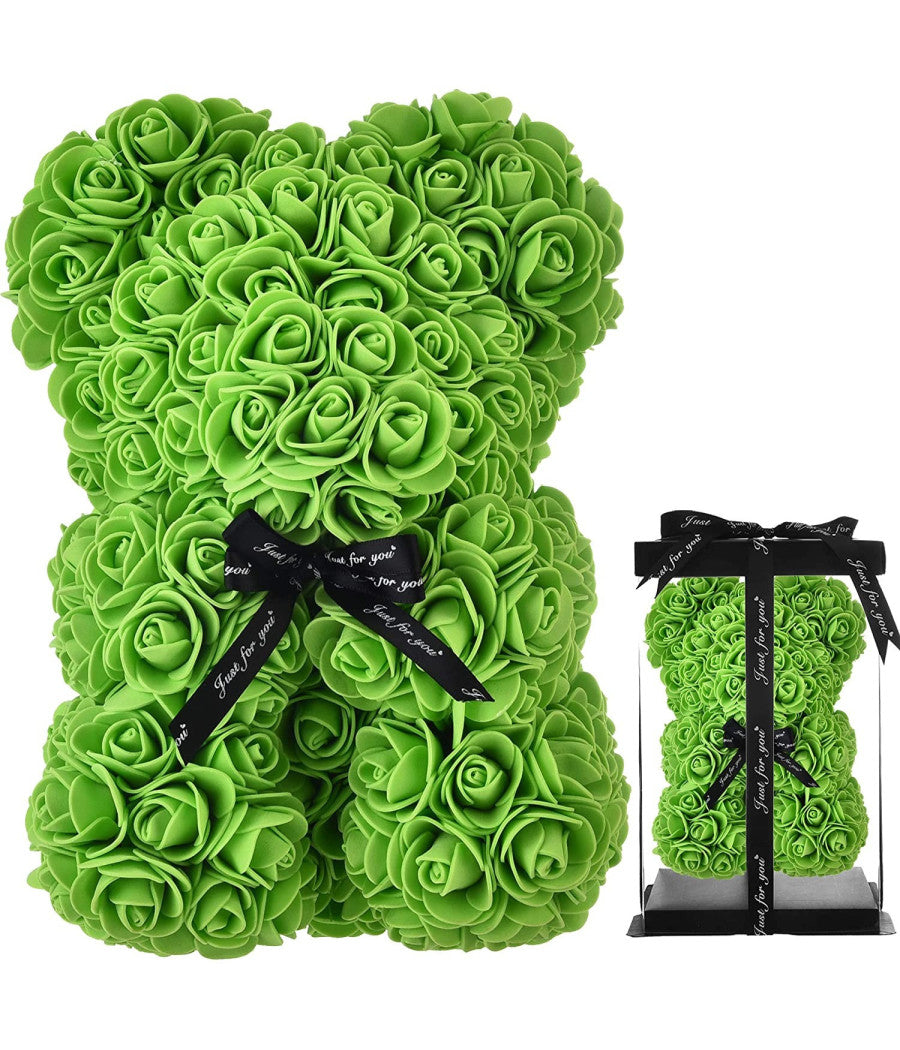 Orsacchiotto Orsetto Orso Di Rose Con Fiori Artificiali Da 25cm San Valentino  Verde       