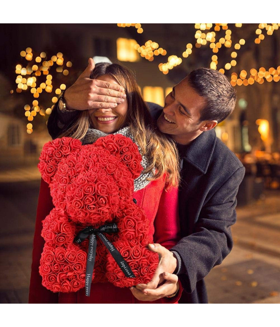 Orsacchiotto Orsetto Orso Di Rose Con Fiori Artificiali Da 25cm San Valentino         