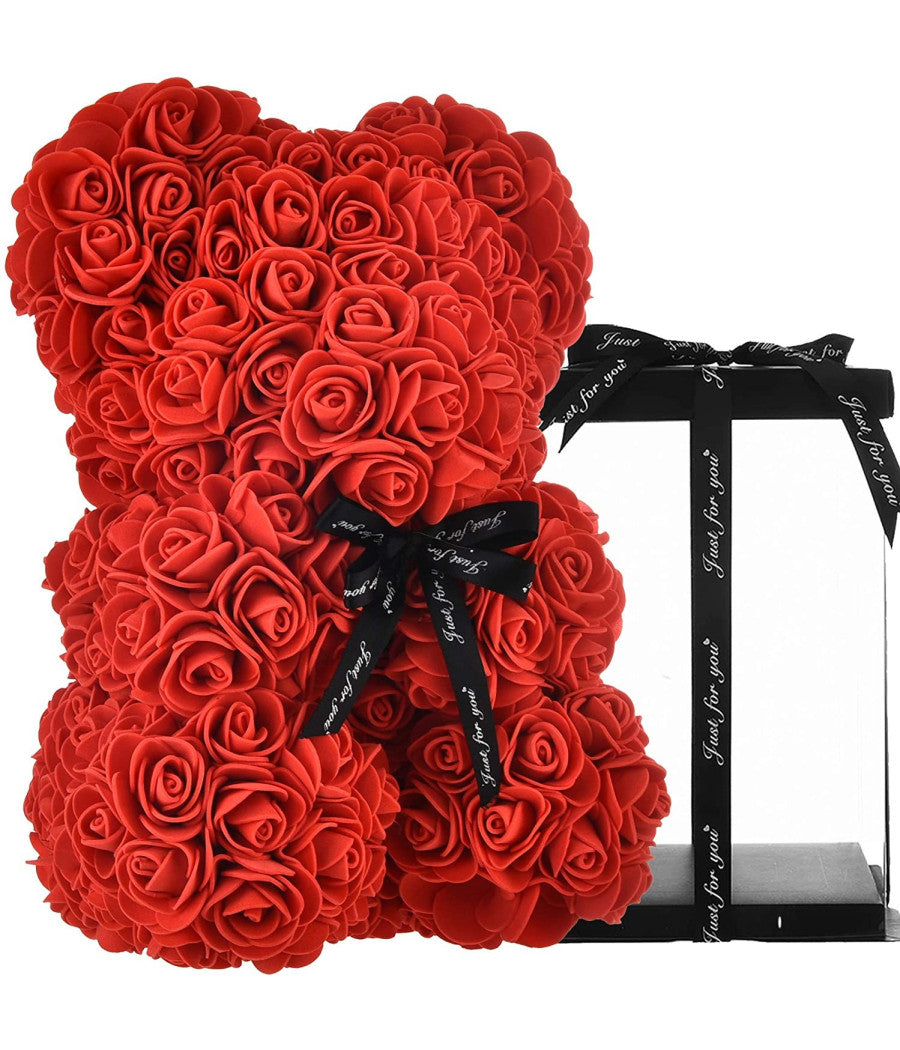 Orsacchiotto Orsetto Orso Di Rose Con Fiori Artificiali Da 25cm San Valentino  Rosso       