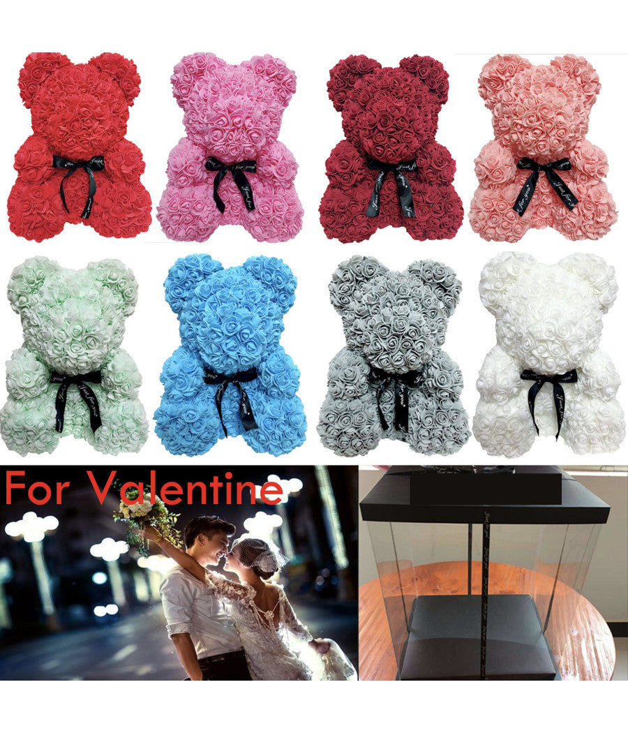 Orsacchiotto Orsetto Orso Di Rose Con Fiori Artificiali Da 25cm San Valentino         
