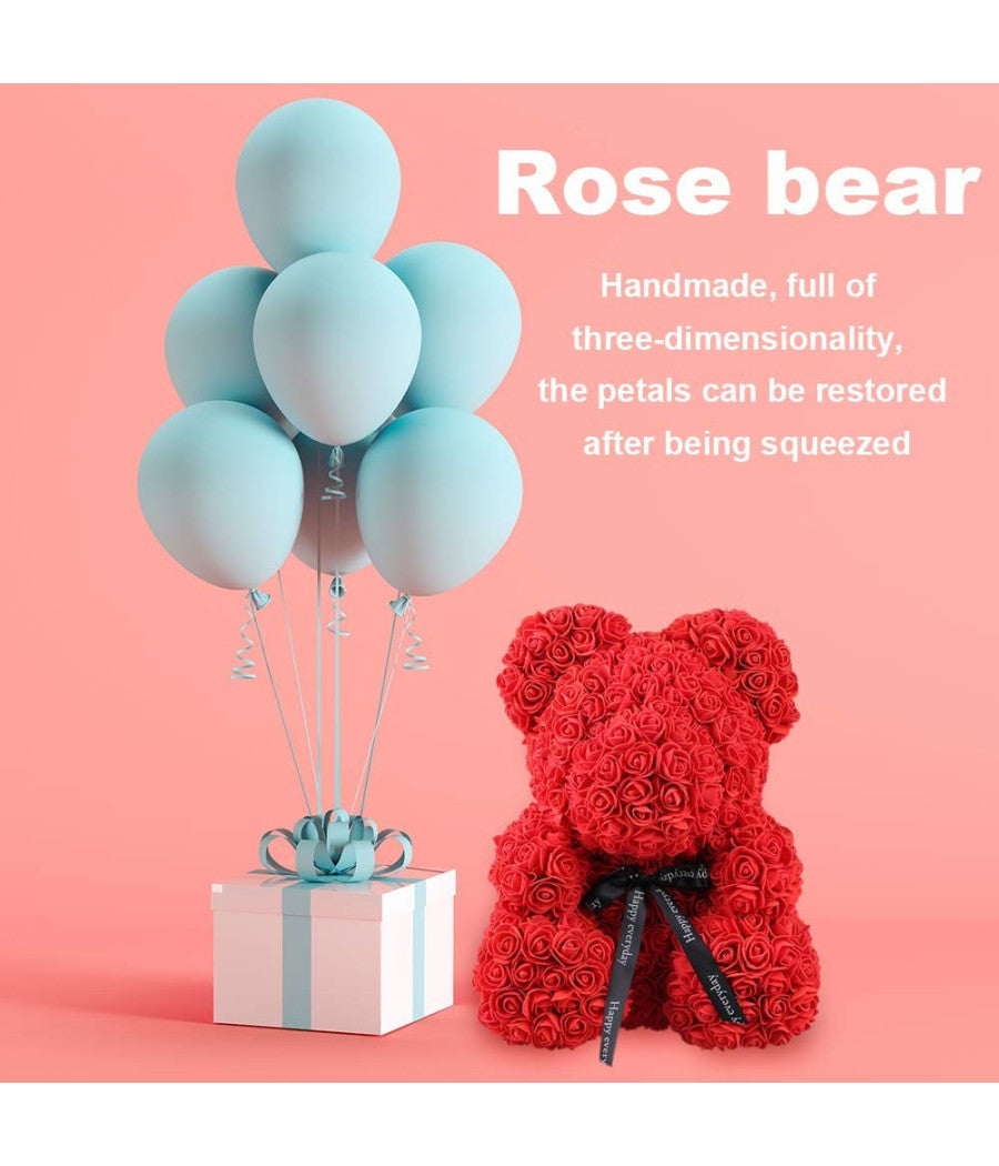 Orsacchiotto Orsetto Orso Di Rose Con Fiori Artificiali Da 25cm San Valentino         