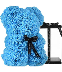 Orsacchiotto Orsetto Orso Di Rose Con Fiori Artificiali Da 25cm San Valentino  Celeste       