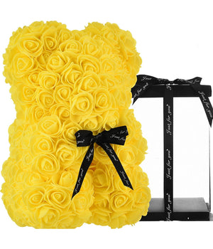Orsacchiotto Orsetto Orso Di Rose Con Fiori Artificiali Da 25cm San Valentino  Giallo       