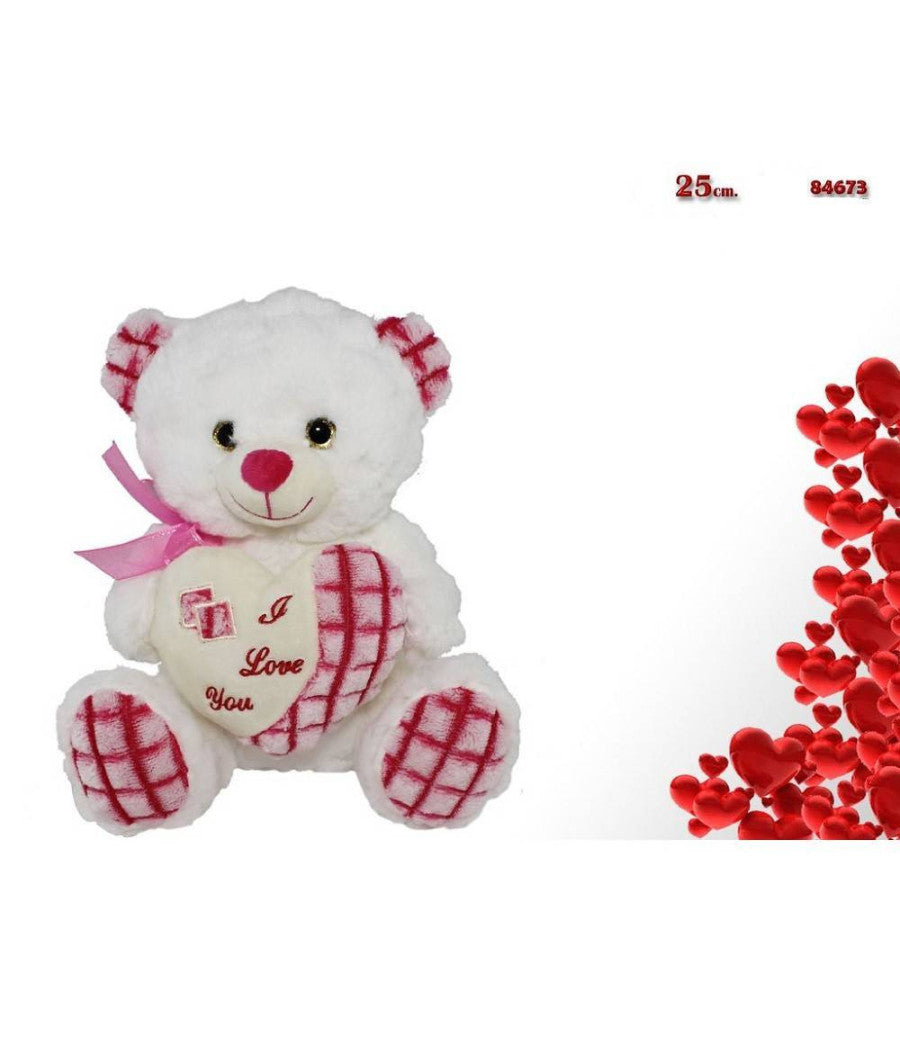Orsacchiotto Peluche Pupazzo Orso Con Cuore E Fiocco 25cm San Valentino 84673         