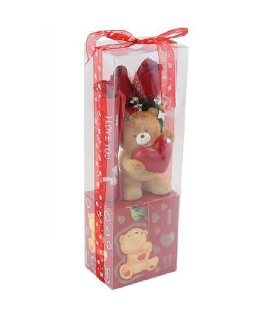 Orsetto Con Cuore Fiori Confezione Regalo Per San Valentino 10x7.5x30 Cm 63303         