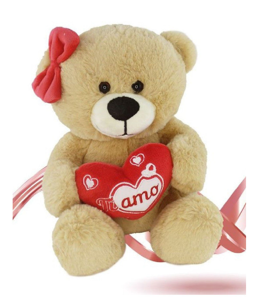 Orsetto Orsa Peluche Con Cuore Scritta Ti Amo Fiocco 22 Cm San Valentino 92614         