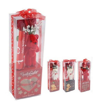 Orsetto Peluche Con Fiore Confezione Regalo Per San Valentino 10x7.5x30cm 63300         