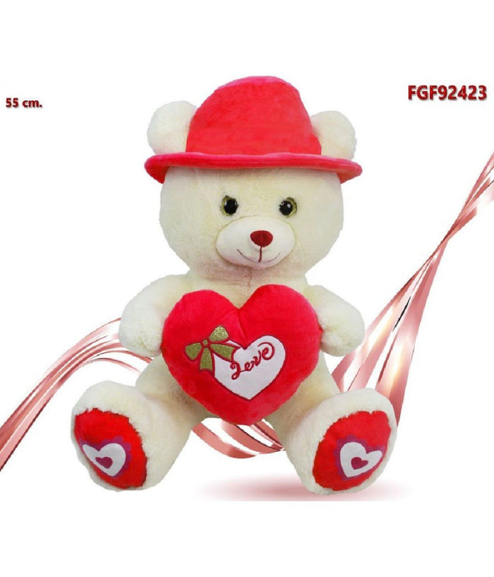 Orso In Peluche Con Cappello E Cuore Rosso 55 Cm Regalo Per San Valentino 92423         