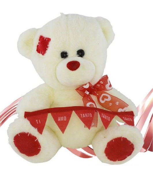 Orso In Peluche Fiocco Festone Ti Amo Tanto Tanto Tanto 22cm San Valentino 93857         