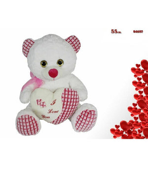 Orso Peluche Pupazzo Con Cuore Scritta I Love You Fiocco 55cm San Valentino 84697         