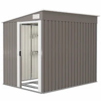 Capanno Attrezzi in Metallo 1.5x2m con Base, Porta Scorrevole e Tetto Inclinato, Grigio Chiaro