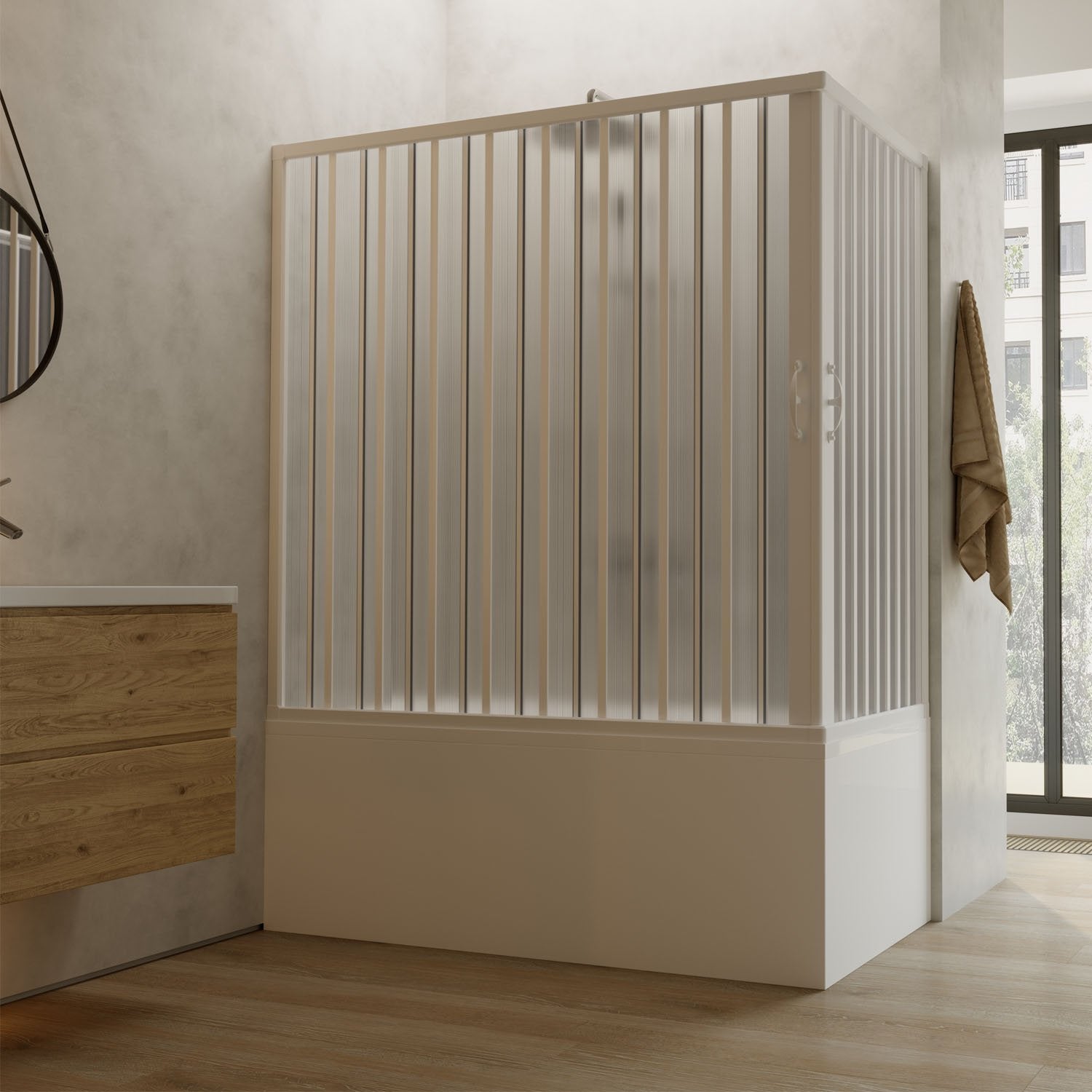 Box doccia sopravasca 70x160 in PVC h 150 a soffietto mod. Ortensia con apertura centrale