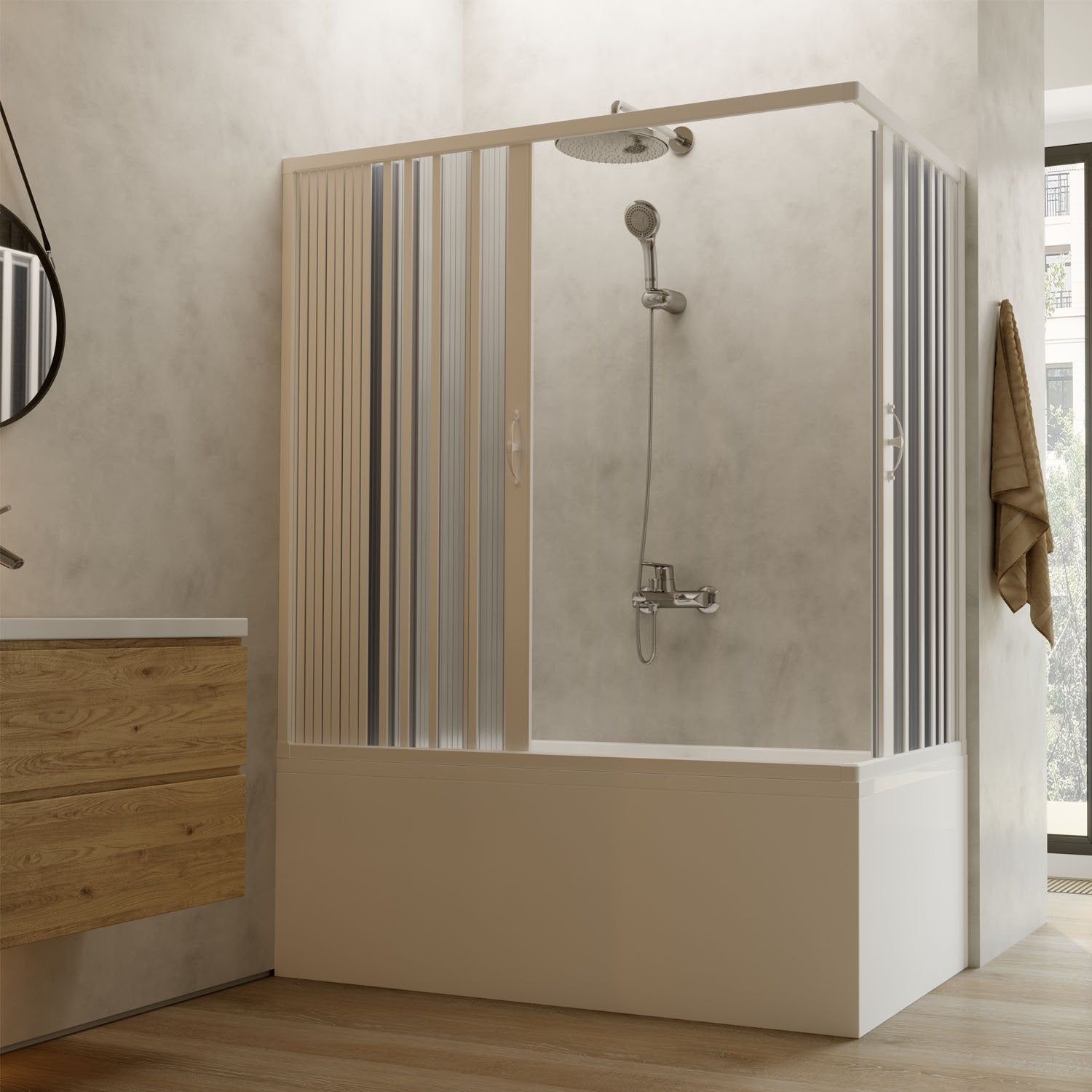 Box doccia sopravasca 70x170 in PVC h 150 a soffietto mod. Ortensia con apertura centrale