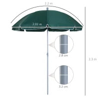 Ombrellone da Esterni 2x2.3 m Portatile e con Tettuccio Inclinabile in Poliestere Verde Scuro