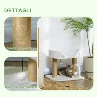 Torre per Gatti max 5kg in Truciolato con Tiragraffi e Palline Giocattolo, 48x38x42 cm, Giallo e Bianco