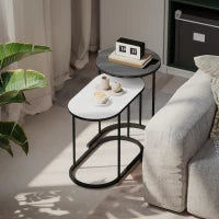 Set 2 Tavolini da Salotto Impilabili con Telaio in Metallo per Soggiorno e Ufficio, Grigio e Bianco
