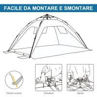Tenda da Spiaggia Pop Up con Porta a Cerniera, in Poliestere e Fibra di Vetro, 220x173x120 cm, Blu Cielo e Grigio