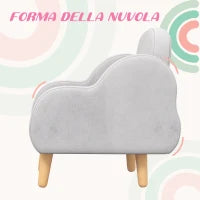 Poltrona per Bambini fino a 3 Anni con Braccioli a Nuvola in Tessuto, 46x51x55cm, Grigio