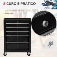 Carrello Porta Utensili Attrezzi Attrezzatura con Cassettiera Nero 61.5 x 33 x 82.5cm