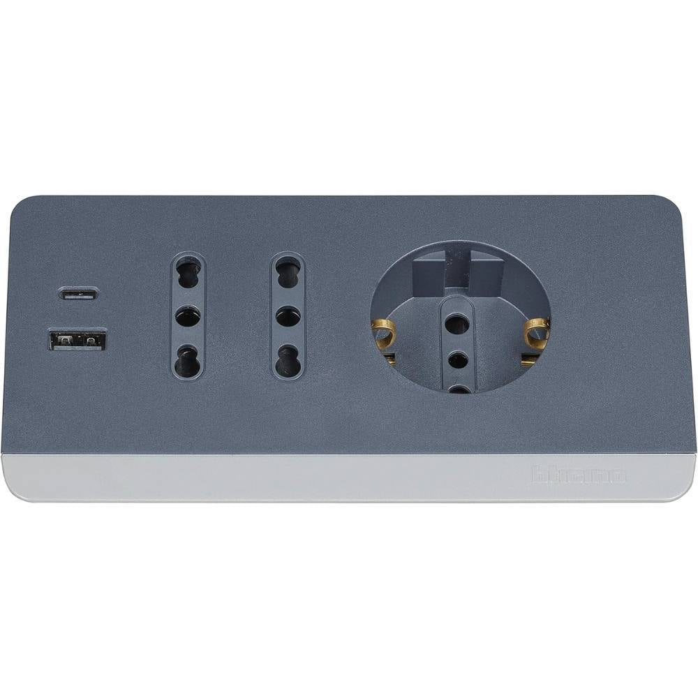 Bticino multipresa da scrivania con usb e presa schuko *** colore grigio, confezione 1