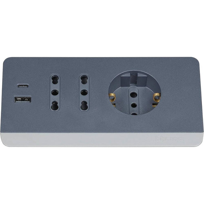 Bticino multipresa da scrivania con usb e presa schuko *** colore grigio, confezione 1