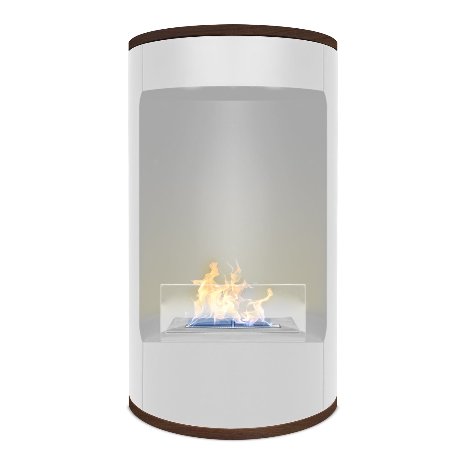 Ottaviano - Camino a bioetanolo da terra freestanding con doppio ripiano in legno melaminico, ø 40xH67,5 cm colore bianco