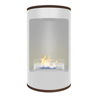 Ottaviano - Camino a bioetanolo da terra freestanding con doppio ripiano in legno melaminico, ø 40xH67,5 cm colore bianco