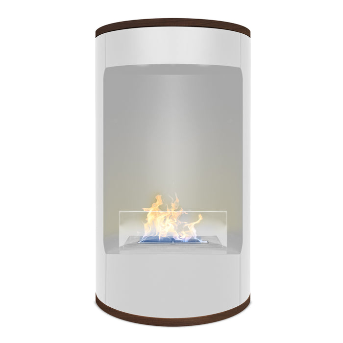 Ottaviano - Camino a bioetanolo da terra freestanding con doppio ripiano in legno melaminico, ø 40xH67,5 cm colore bianco