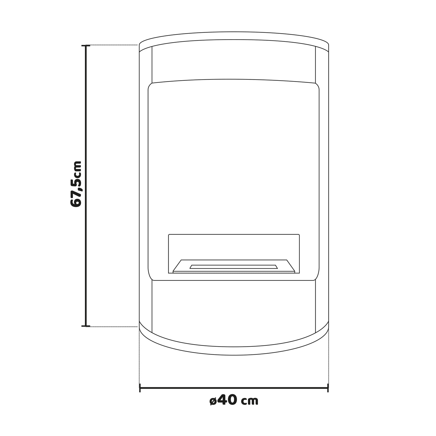 Ottaviano - Camino a bioetanolo da terra freestanding con doppio ripiano in legno melaminico, ø 40xH67,5 cm colore bianco