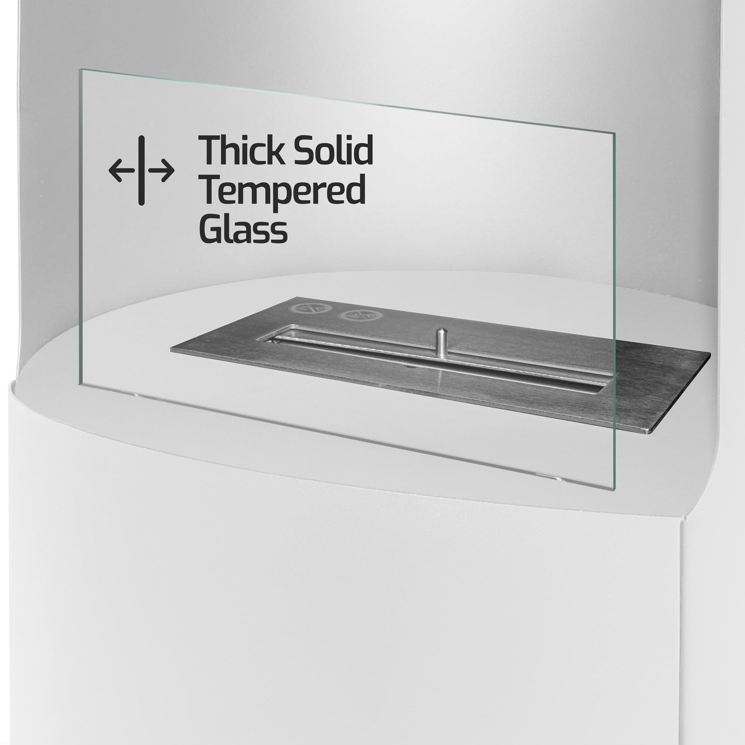 Ottaviano - Camino a bioetanolo da terra freestanding con doppio ripiano in legno melaminico, ø 40xH67,5 cm colore bianco