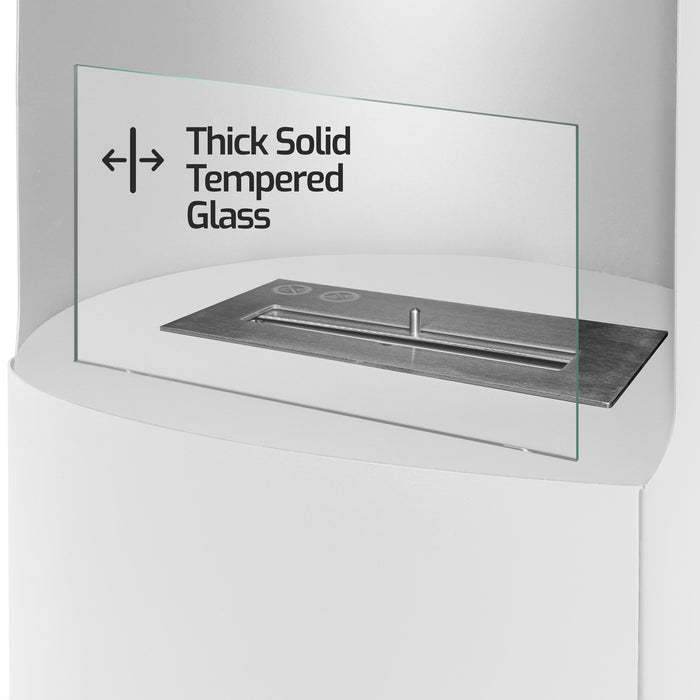 Ottaviano - Camino a bioetanolo da terra freestanding con doppio ripiano in legno melaminico, ø 40xH67,5 cm colore bianco