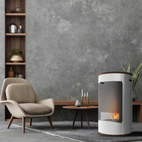 Ottaviano - Camino a bioetanolo da terra freestanding con doppio ripiano in legno melaminico, ø 40xH67,5 cm colore bianco