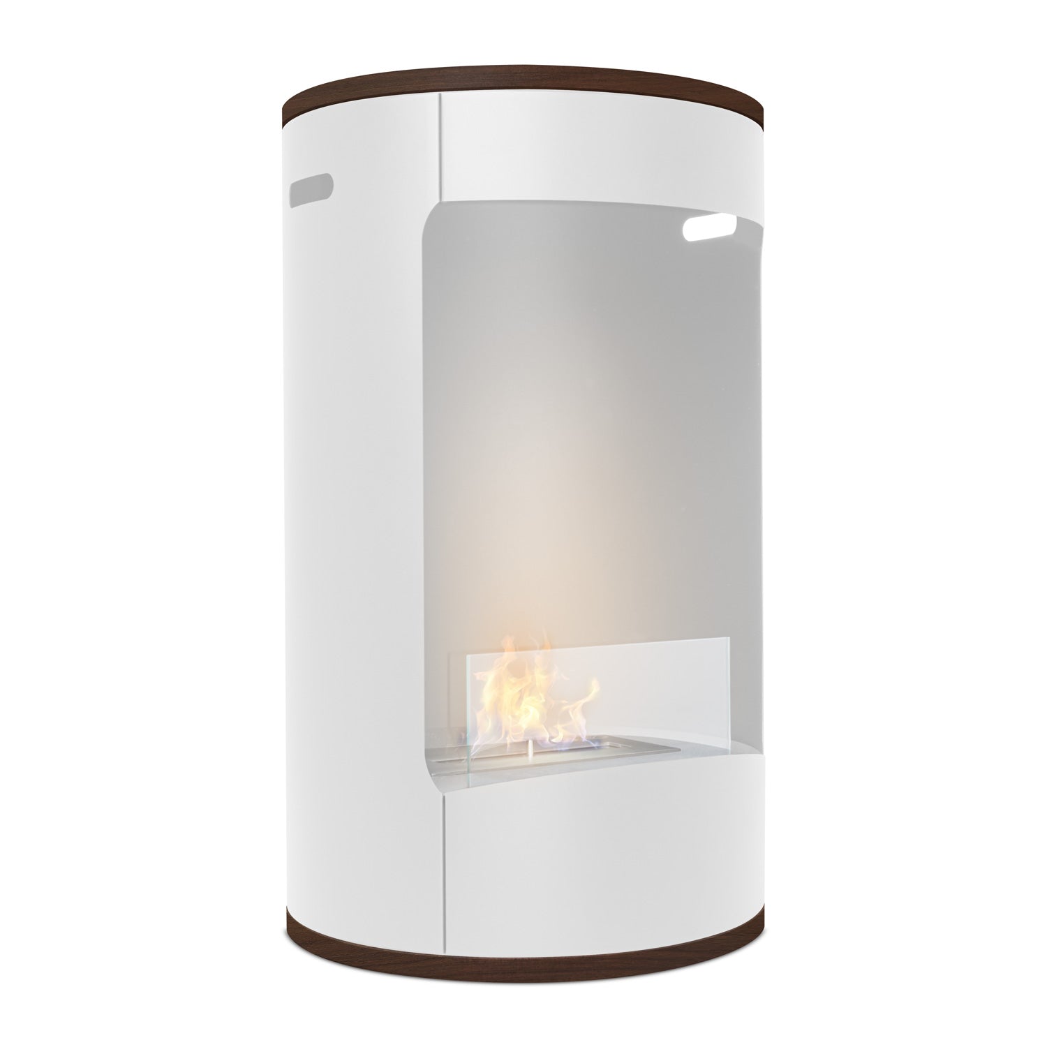 Ottaviano - Camino a bioetanolo da terra freestanding con doppio ripiano in legno melaminico, ø 40xH67,5 cm colore bianco