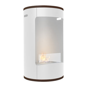 Ottaviano - Camino a bioetanolo da terra freestanding con doppio ripiano in legno melaminico, ø 40xH67,5 cm colore bianco