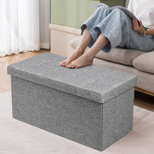 Ottomana salvaspazio pieghevole da 80 cm, Cassapanca per giocattoli con contenitore rimovibile Grigio chiaro-Sgabelli