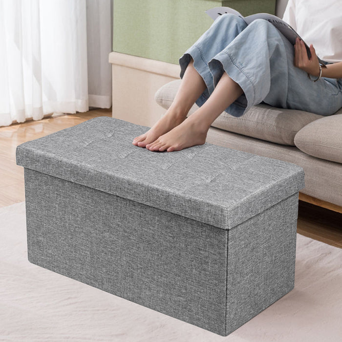 Ottomana salvaspazio pieghevole da 80 cm, Cassapanca per giocattoli con contenitore rimovibile Grigio chiaro-Sgabelli