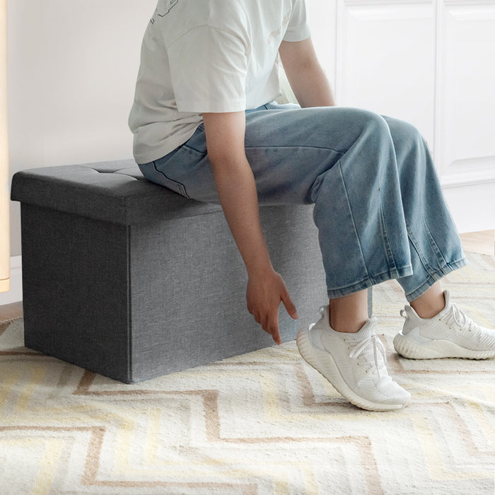Ottomana salvaspazio pieghevole da 80 cm, Cassapanca per giocattoli con contenitore rimovibile Grigio chiaro-Sgabelli