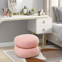 Ottomano ovale da 35cm con seduta imbottita e anello di legno piedini antiscivolo, Poggiapiedi con portata di 150kg Rosa-Sgabelli