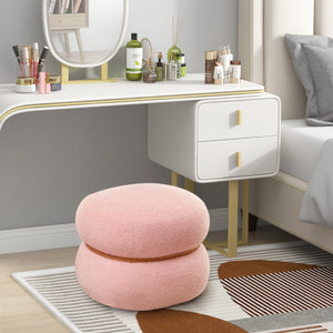 Ottomano ovale da 35cm con seduta imbottita e anello di legno piedini antiscivolo, Poggiapiedi con portata di 150kg Rosa-Sgabelli