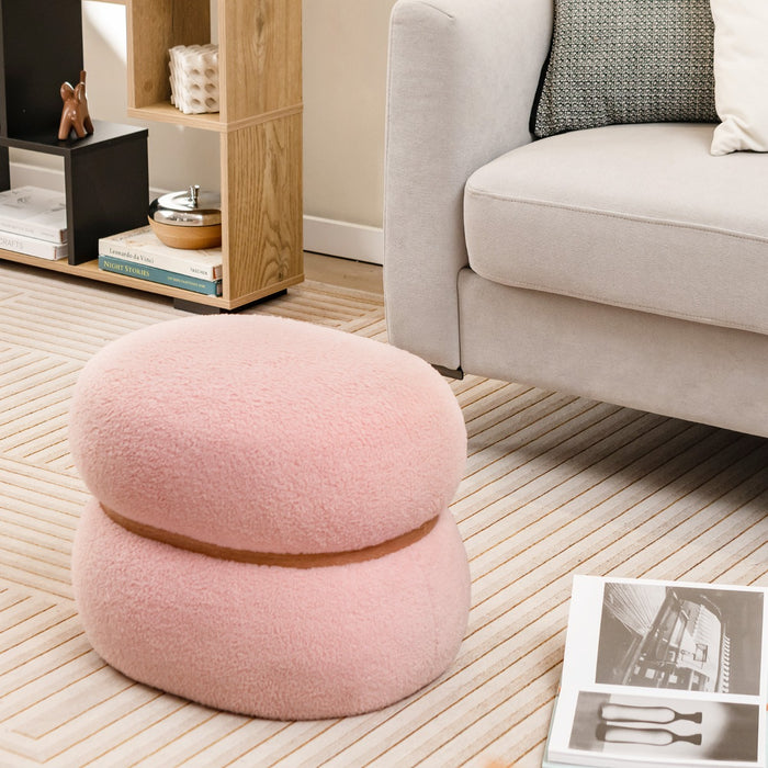 Ottomano ovale da 35cm con seduta imbottita e anello di legno piedini antiscivolo, Poggiapiedi con portata di 150kg Rosa-Sgabelli