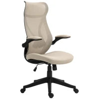 Sedia da Ufficio con Braccioli Ribaltabili, Altezza Regolabile e Schienale Inclinabile, Beige