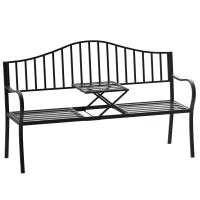 Panchina da Esterno a 2 Posti , Panchina da Giardino con Tavolino Estensibile in Metallo 150 x 53 x 95 cm Nero