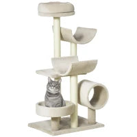 Albero Tiragraffi Gioco Giocattolo per Gatti con Diverse Piattaforme in Sisal Naturale Altezza 105cm Crema