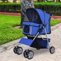 Passeggino per Cani Pieghevole in Tessuto con Cestino e Portabicchieri, 75x45x97 cm, Blu