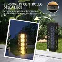 Lampada Solare da Giardino con Illuminazione LED, in Acciaio e Rattan PE, 20x20x68 cm, Grigio