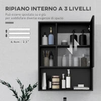 kleankin Armadietto Bagno con Specchio, Ripiani e Scaffale Regolabile, Montaggio a Parete, 60x15x76cm, Nero