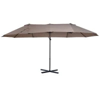 Ombrellone Doppio da Giardino in Metallo e Poliestere Anti-UV Impermeabile, 445x270x260cm, Marrone